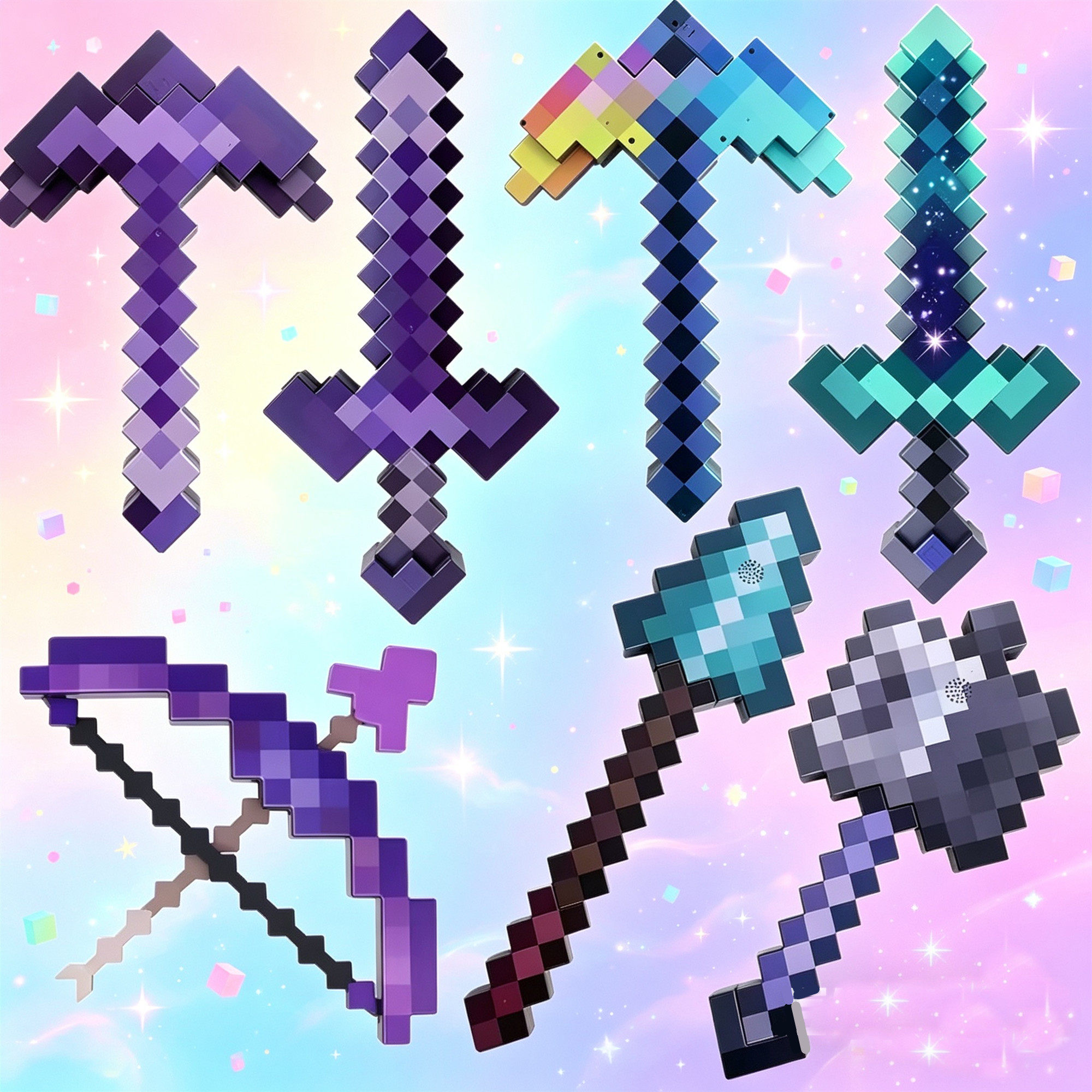 我的世界钻石剑镐玩具Minecraft下界合金变形武器刀周边附魔弓箭