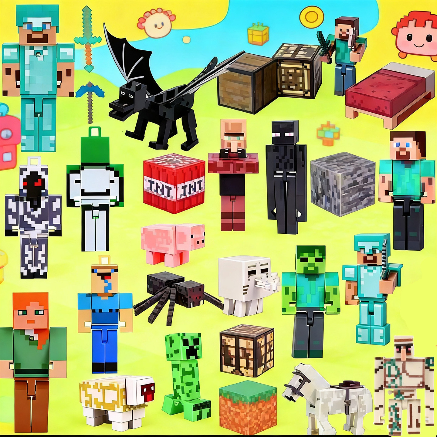 我的世界玩具人仔周边蛋糕摆件史蒂夫铁傀儡模型人偶积木玩偶手办