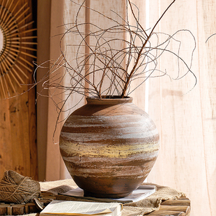 现代宋式美学复古中式粗陶罐瓷器花瓶组合套装民宿酒店装饰品摆件