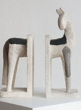 诧寂风抽象艺术马鹿书档书靠摆件