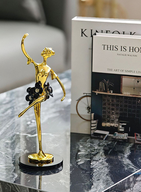 高级感金属水晶芭蕾女孩艺术雕塑