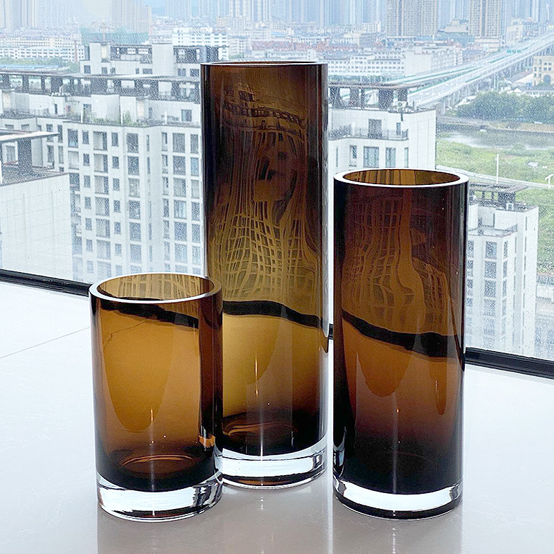 轻奢高档琉璃水晶圆柱形玻璃花器