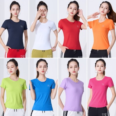 夏季运动t恤女新款健身操运动衣速干瑜珈跑步服女短袖透气排汗