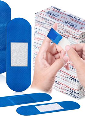 蓝色食品服务金属可检测创可贴防水粘合绷带不含乳胶急救伤口贴