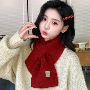 红色围巾女冬季2026新款马新年送妈妈百搭高级感针织羊毛混纺围脖