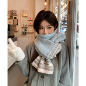 蓝色围巾女冬季 2025新款 加厚费尔岛风韩系氛围感生日礼物高级感潮