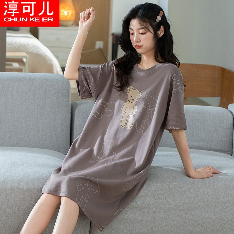 纯棉睡裙女学生夏季休闲宽松短袖睡衣/家居服套装