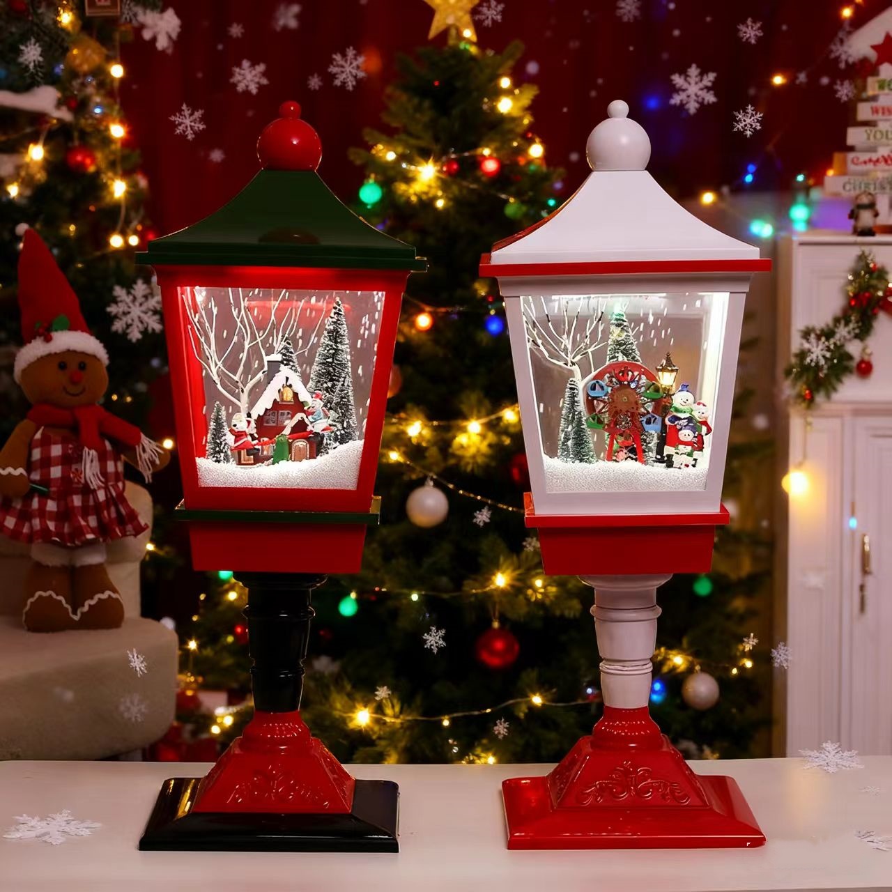 圣诞节灯光飘雪音乐摆件节日氛围