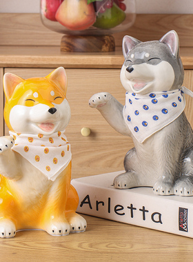 玄关电视柜d门口创意招财犬陶瓷摆件狗客厅桌面可居装饰品落地