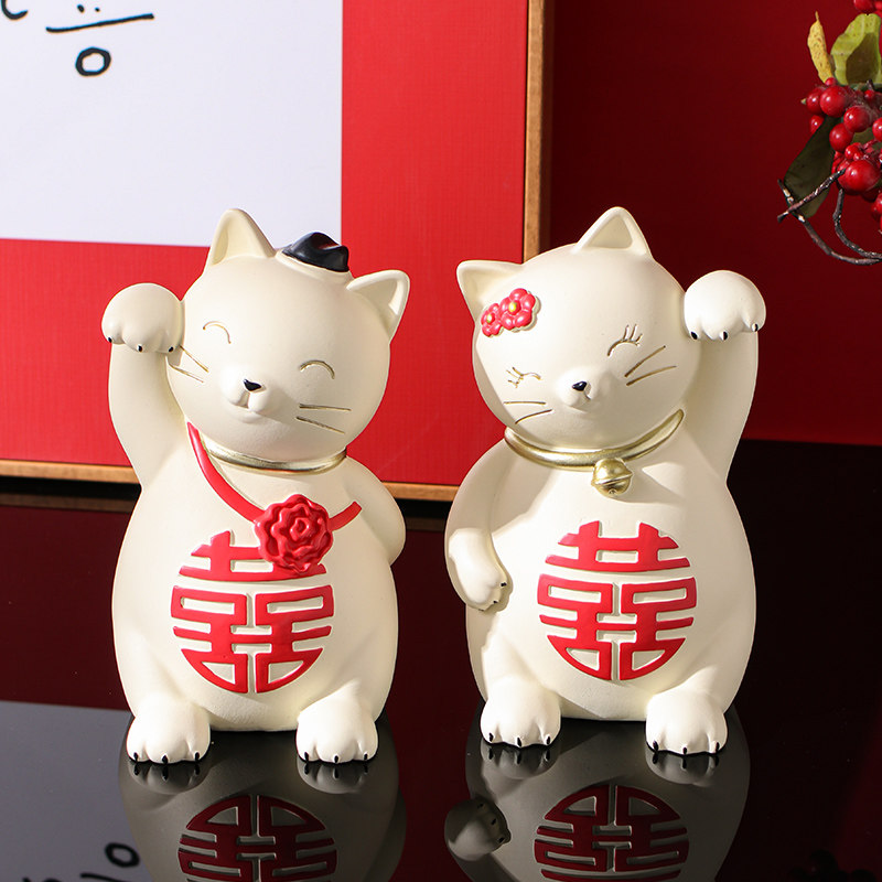 家居招财猫摆件装饰品猫咪结婚新婚夫妇礼物送新人新娘闺蜜