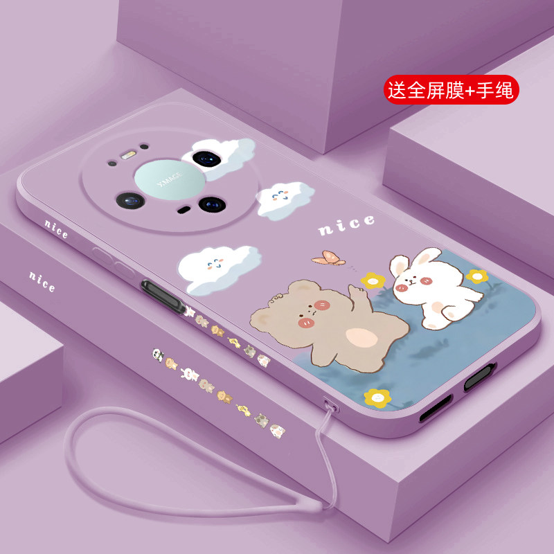 适用华为mate90手机壳新款Mate90ProMax典藏版液态硅胶软壳女mate90Por镜头全包防摔保护套卡通情侣小熊小兔