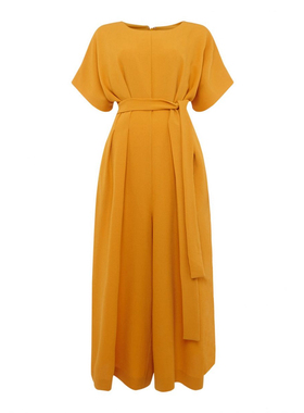 2022年欧洲单尾货土黄色树皮皱宽松版高个子宽腿脚连体裤加肥裙裤