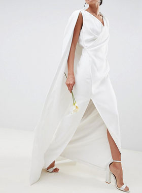 21新品法式两件套披肩简约高个子长婚纱晚装礼服白色出门纱旅拍