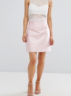 2022年春季新款出口欧版粉红色定型收腰显瘦A字迷你通勤半身短裙