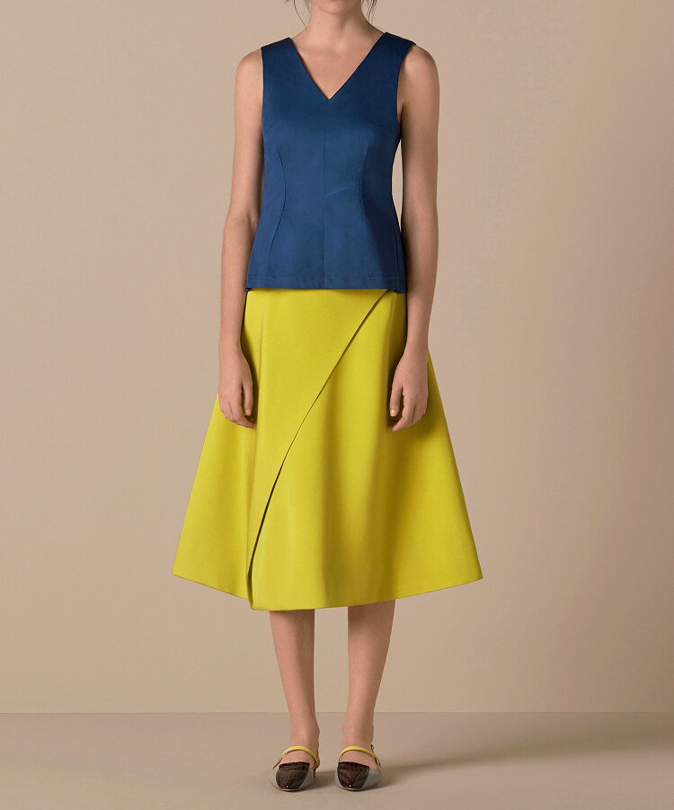 20秋季设计师款简洁英伦文艺风格大裙摆a字中裙黄紫蓝三色