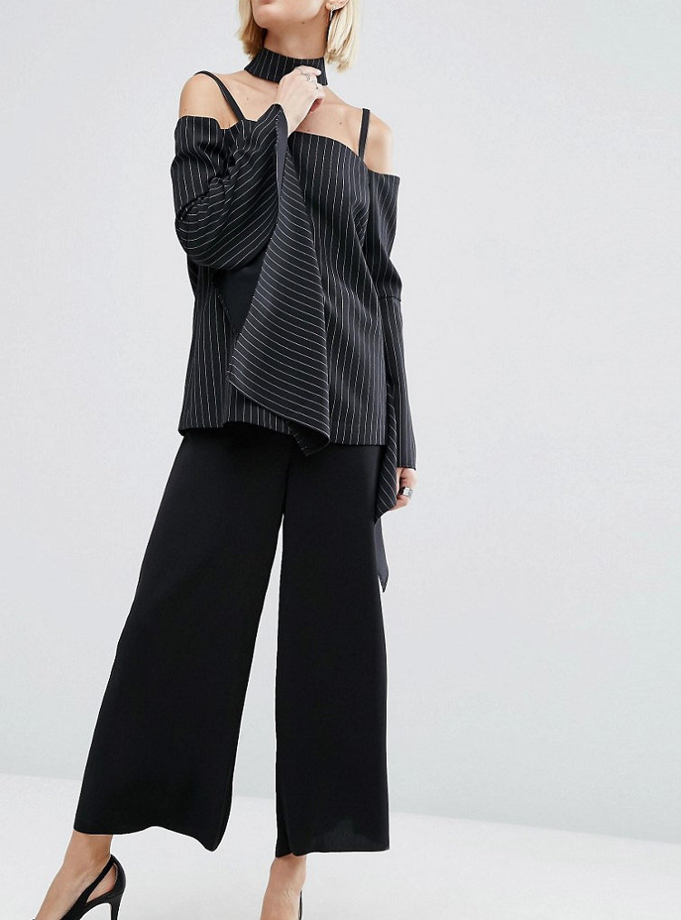 21年春季外贸新款细条纹喇叭和服袖露肩一字领吊带短上衣小礼服女