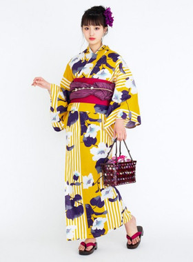 grl 出口日本全棉和服浴衣 黄色系  神明少女可爱