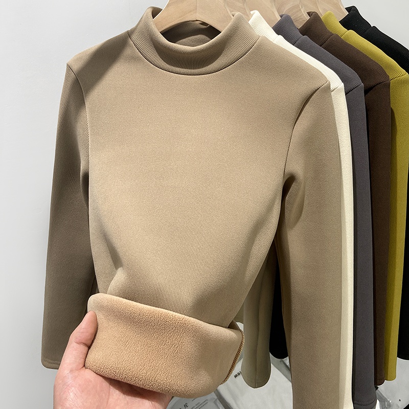 椰绒保暖半高领针织加绒打底衫女