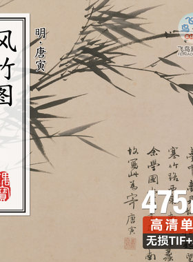 明 唐寅 风竹图 明代唐伯虎古画字画高清复制扫描电子版素材图片