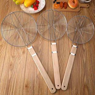 304大木柄不锈钢线漏笊篱油漏勺家用火锅捞饺子滤网全钢丝厨房