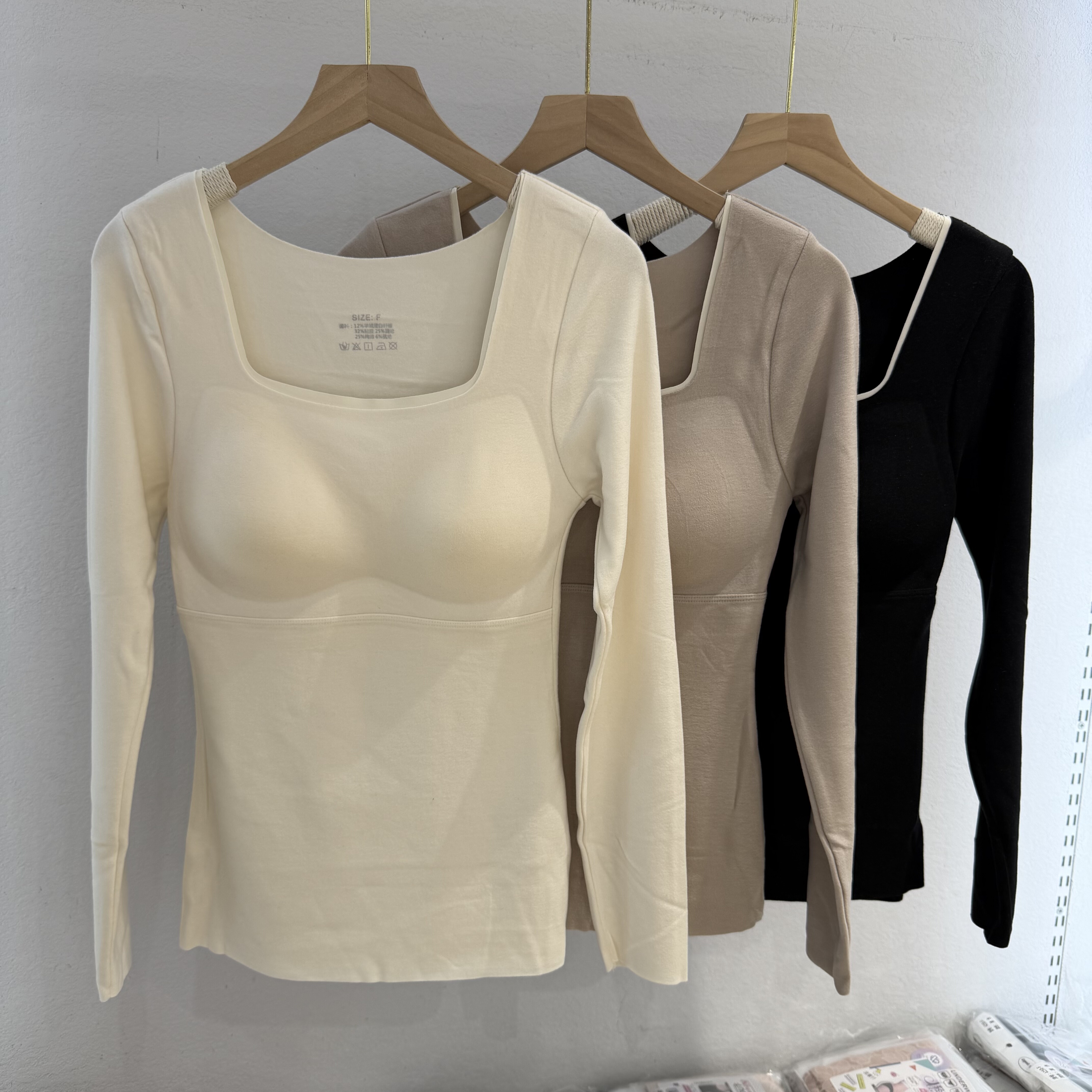 黛美芮秋冬羊绒蛋白保暖打底加绒蓄热内衣女长袖大方领带胸垫上衣