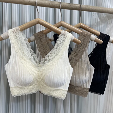 米娅林95509早秋金丝绒蕾丝边美背内衣女固定杯无痕聚拢文胸裹胸