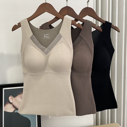 8803背心无痕女士石墨烯保暖发热一体杯加绒内衣打底内搭背心文胸