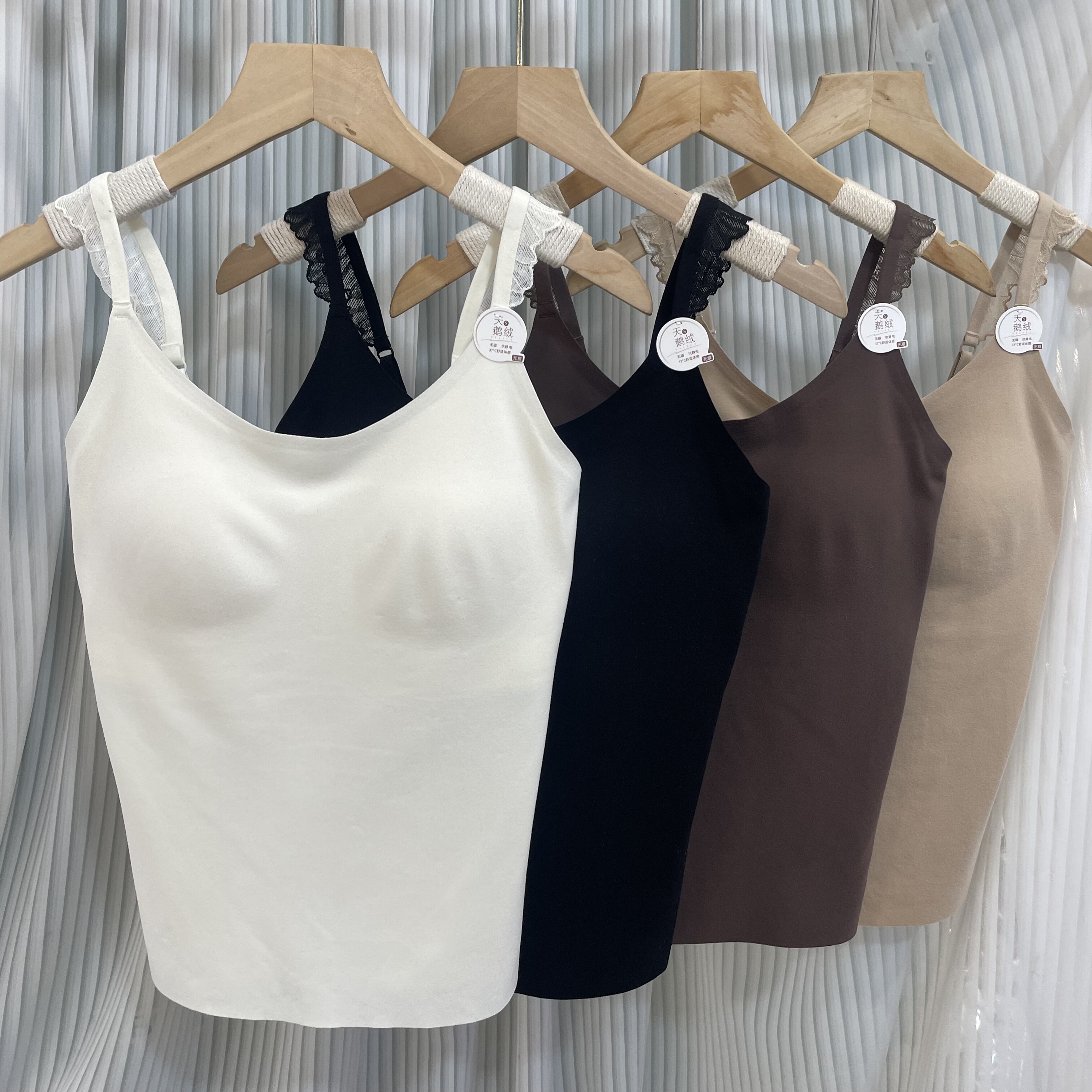 6019秋冬粉底液美背吊带固定杯聚拢内衣无痕纯色打底背心免穿文胸