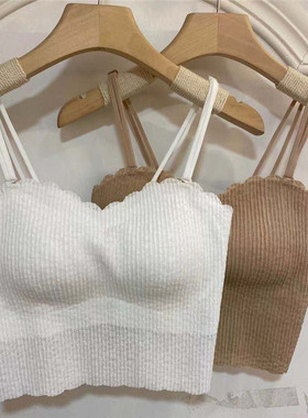 古妃46903美背一字领小吊带女内搭打底外穿背心带胸垫乳胶抹胸夏