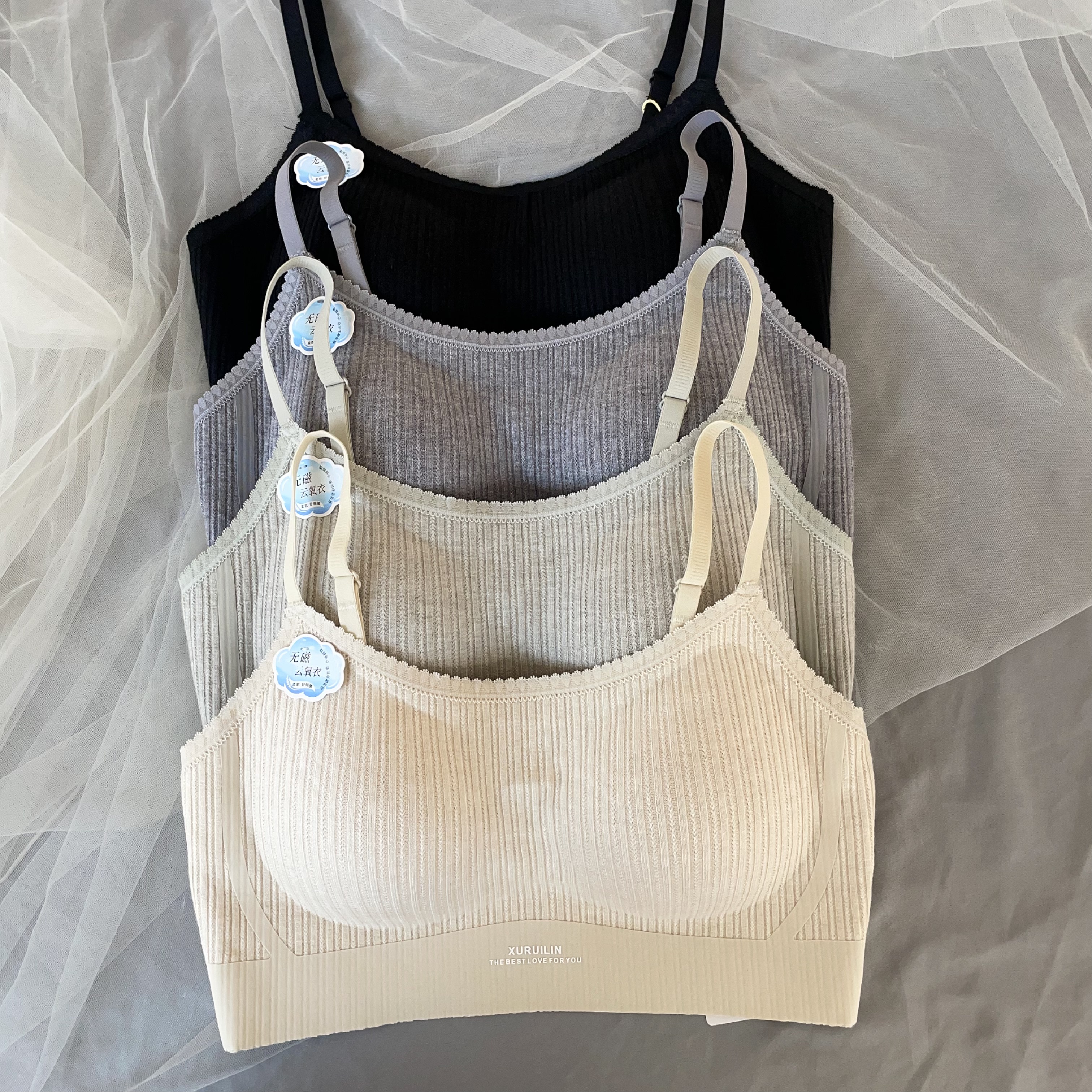 古妃3700新款美背吊带文胸一体内衣女聚拢抹胸无痕运动背心式裹胸