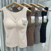 米娅林0842秋冬新款 澳洲羊毛保暖贴身背心女蕾丝V领吊带免穿文胸