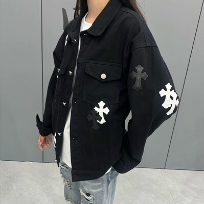 美式复古十字架牛仔外套春秋宽松