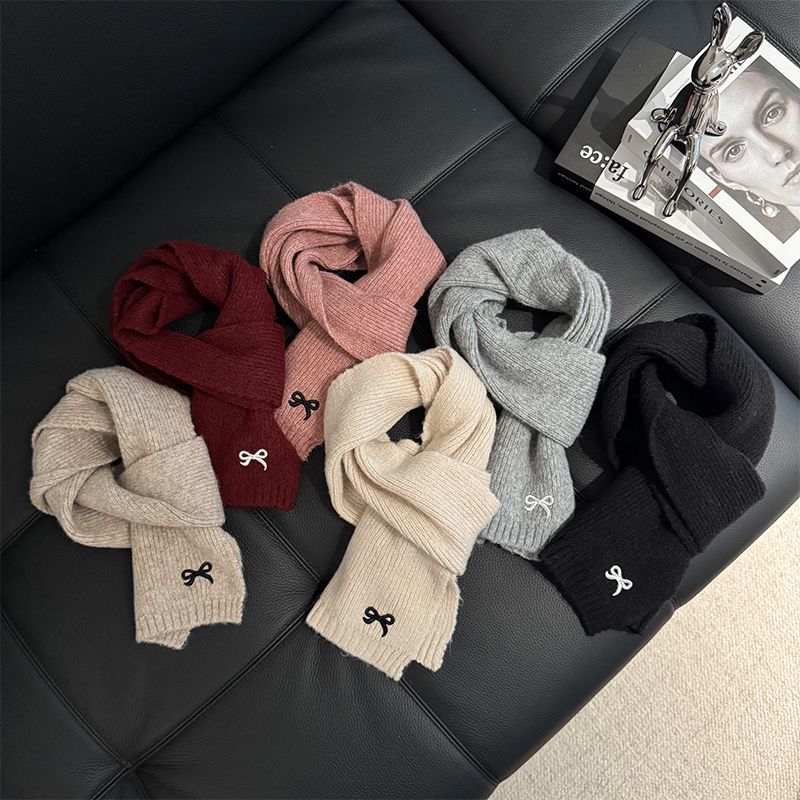 日系ins短款小围脖女冬季保暖百搭学生情侣针织围巾潮蝴蝶结秋冬