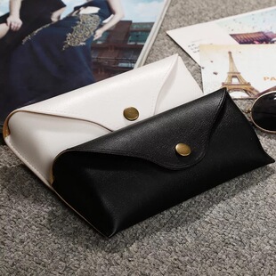 眼镜盒女便携柔软太阳镜墨镜收纳盒化妆品零用钱包按扣皮U简约袋