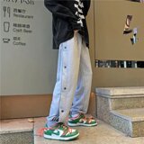 2025春秋季新款排扣裤潮痞帅宽松潮牌华夫格束脚卫裤KZ0630-P30，男装休闲裤，星座1703A-1