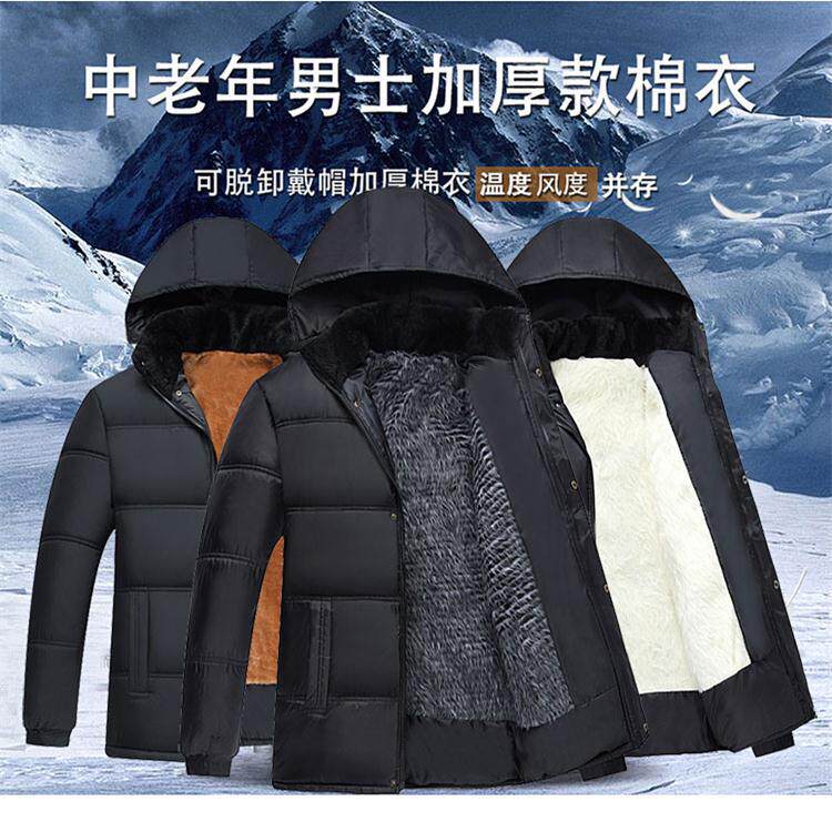 2025冬季外贸走量款中老年棉衣加绒加厚保暖连帽棉服外套MY05-P29图片