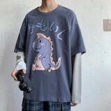2025春秋新款小恐龙印花t恤圆领上衣复古宽松内搭打底衫T671-P26，男装T恤，星座1703A-1