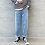2025春秋主推现货港风宽松韩版潮流笑脸直筒网红牛仔裤KN903-P30，男装牛仔裤，星座1703A-1