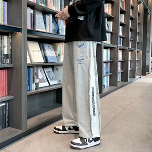 2025春秋新款排扣运动裤男拼接宽松休闲裤港风ins潮牌长裤K70-P35图片