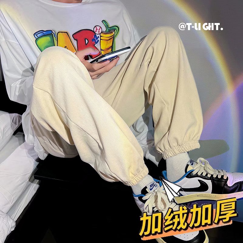 2025秋冬新款加绒宽松阔腿裤潮牌ins情侣加厚休闲裤KZ12429-P35,男装卫衣,星座1703A-1