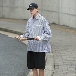2025秋季新款cityboy竖条纹衬衫日系宽松长袖衬衣外套男C6034-P28图片