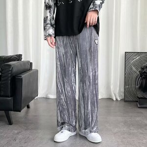 扎染裤子男欧美痞帅爱心情侣运动裤高级感炸街直筒阔腿金丝绒裤图片