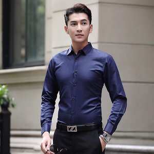 2025春夏季大码纯色长袖衬衫男商务修身时尚免烫衬衣男CS615-P13图片