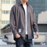 2025秋冬季新款男士长袖条纹衬衫休闲港风宽松工装衬衣8502-P28，男装衬衫，星座1703A-1