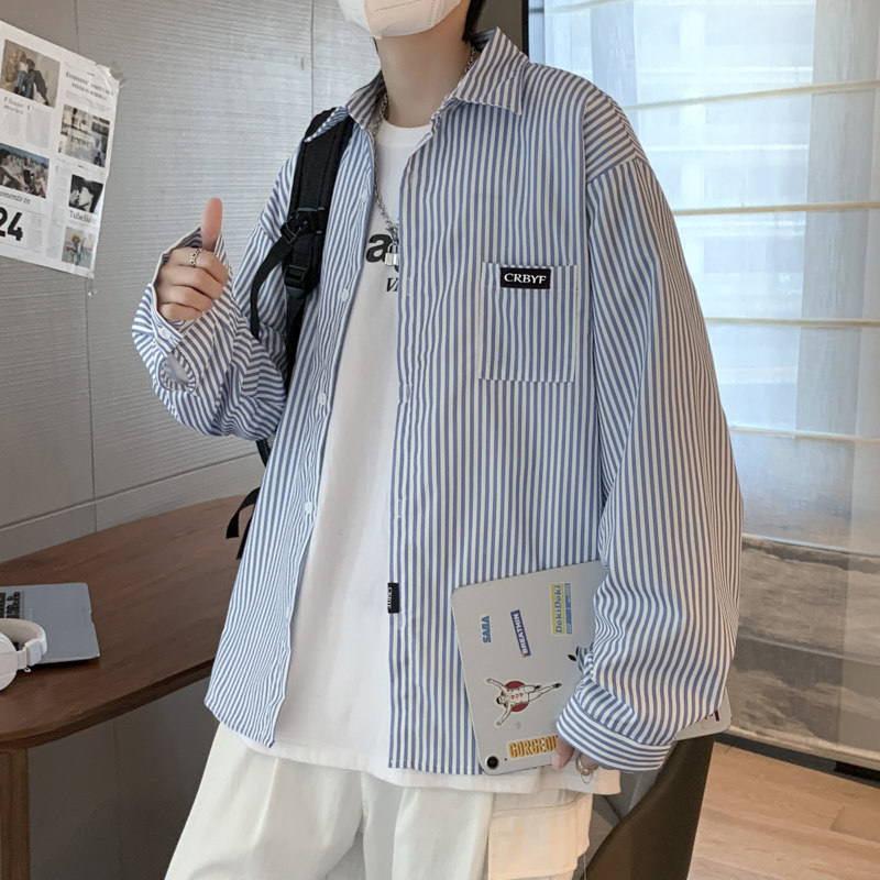 2025春季新款竖条纹衬衫长袖潮男原宿风复古痞帅衬衣CS1152-P28,男装衬衫,星座1703A-1