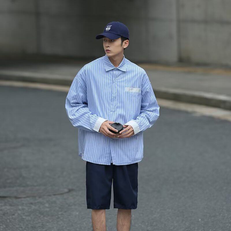 2025秋季新款cityboy竖条纹衬衫日系宽松长袖衬衣外套男C6034-P28图片