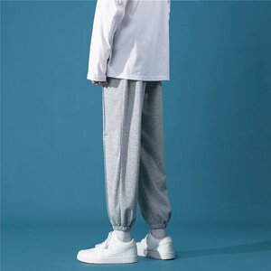 2025春秋新款韩版潮流束脚九分卫裤宽松灰色运动裤男士K2583-P25,丝绸连体裤搭配图片图片