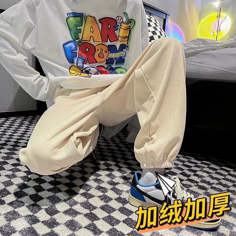 2025秋冬新款加绒宽松阔腿裤潮牌ins情侣加厚休闲裤KZ12429-P35,男装卫衣,星座1703A-1