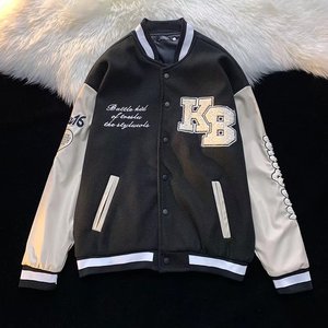 2025秋季新款拼接棒球服潮牌宽松中性刺绣夹克外套WT63686-P62图片