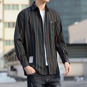 2025秋冬季新款男士长袖条纹衬衫休闲港风宽松工装衬衣 8502 -P28图片